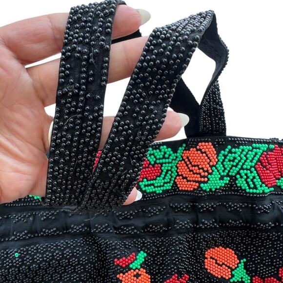 Vintage Beaded Peacock Floral Drawstring Handbag Bag Circa 1960s - Picture 5 of 6